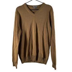 Ollygan Brown Merino Wool & Acrylic Blend V-Neck Sweater Neutral Comfy Size M